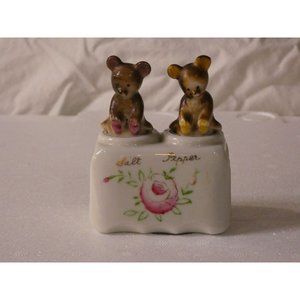 VINTAGE NODDER BOBBING BEARS PATENT T.T. SALT AND PEPPER SHAKERS ADORABLE 3 PCE